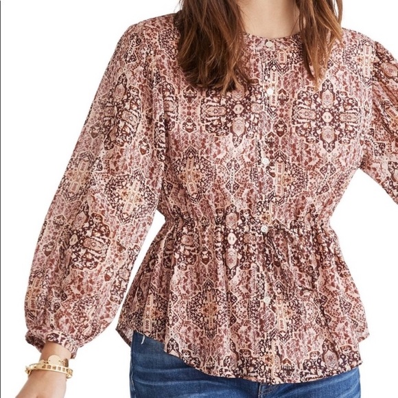 MADEWELL kaleidoscope print peasant top M - Picture 2 of 8
